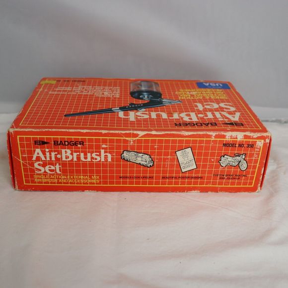 Vintage Badger Air Brush Set Model 350-3 Single Action Air Brush & Accessories - Picture 10 of 12